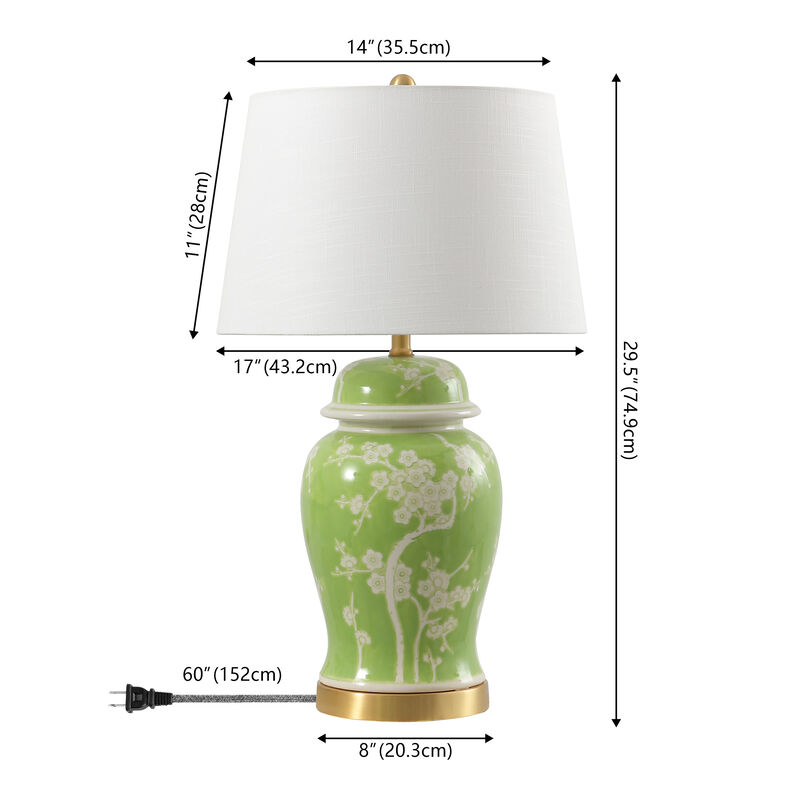 Gracie Traditional Cottage Ceramic Metal Ginger Jar LED Table Lamp
