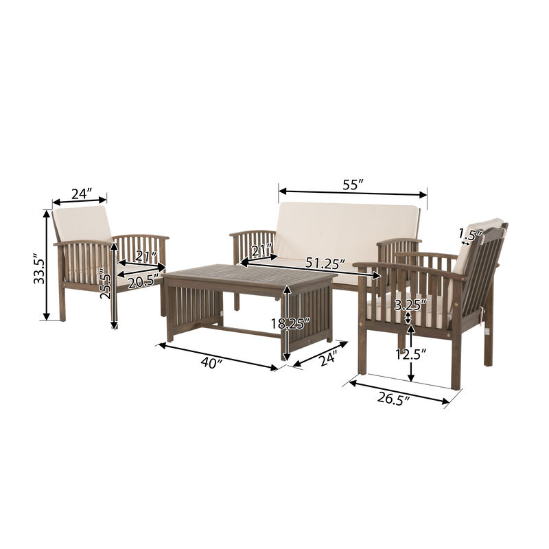 Merax Acacia Wood Sofa Table Set Outdoor Patio Chat Set