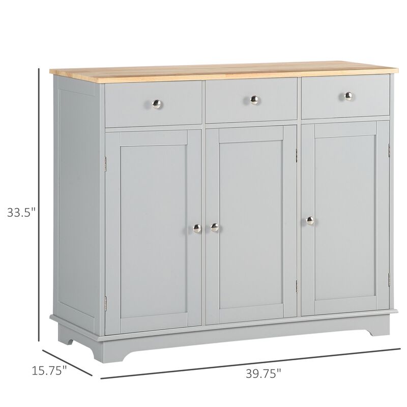 Gray Kitchen Cabinet: Rubberwood Sideboard with Drawers and Shelves