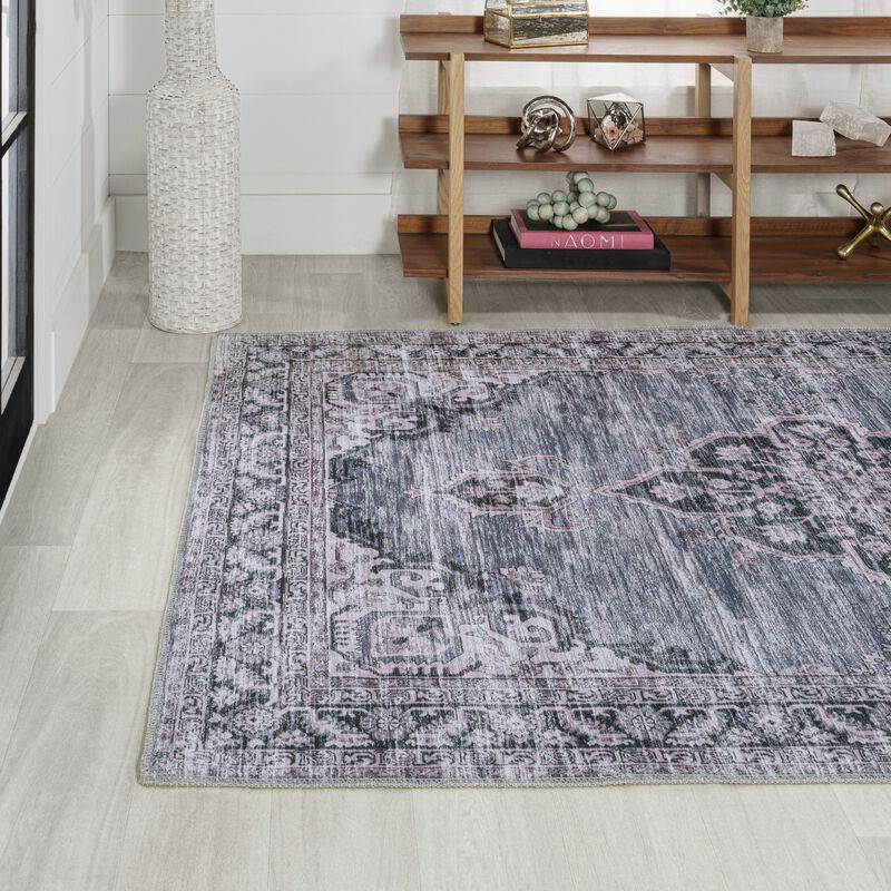 Wincer Chenille Cottage Medallion Machine-Washable Area Rug
