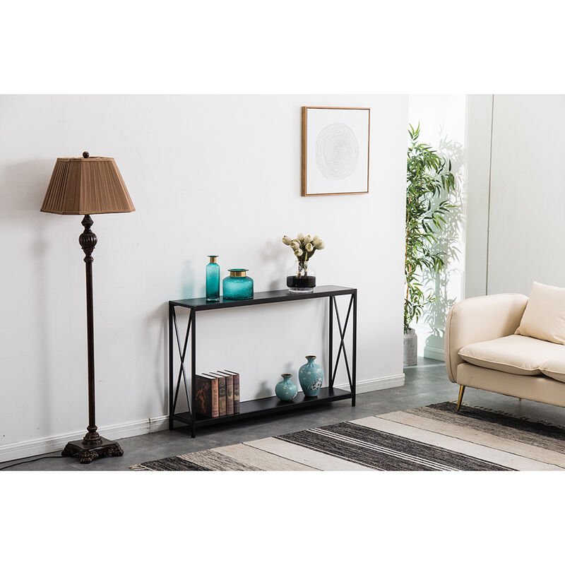 Cross Porch Table Sofa Side Table with Wood Grain Finish for Living Room or Outdoor Use