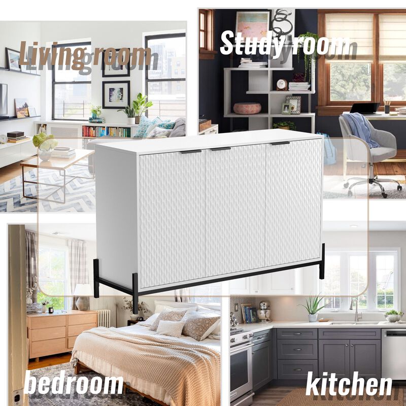 Elegant 3-Door Storage Cabinet with Adjustable Shelves and Geometric Design