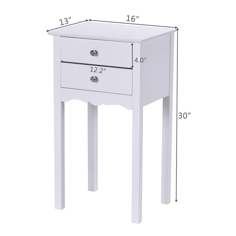 Side Table End Accent Table with 2 Drawers-White
