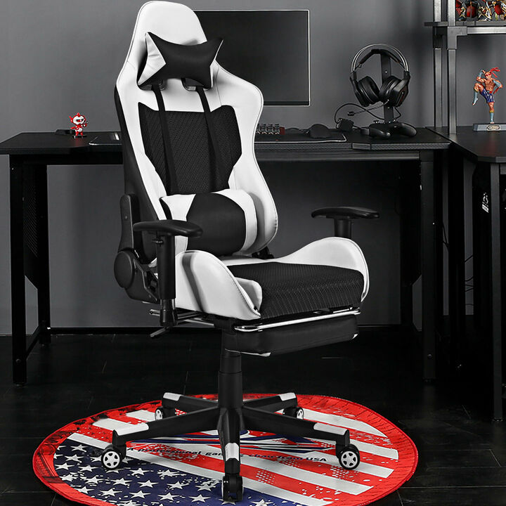 Costway Massage Gaming Chair Reclining Racing Office Computer Chair with Footrest Blue