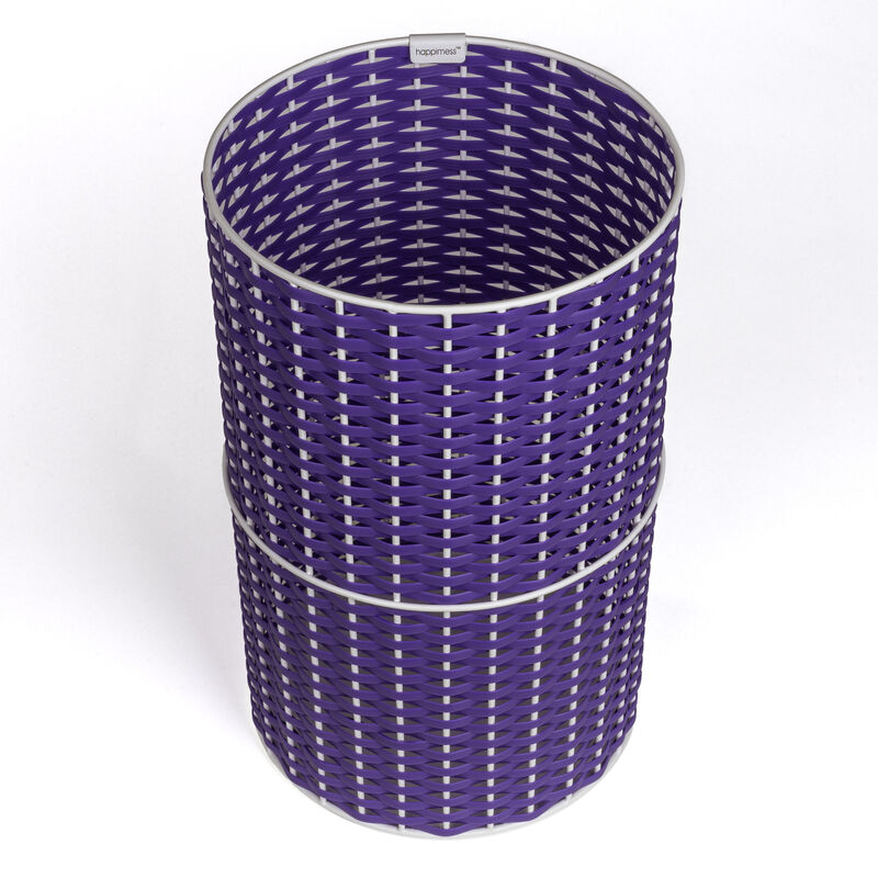 Cecil Modern Faux Wicker Cylinder Waste Basket