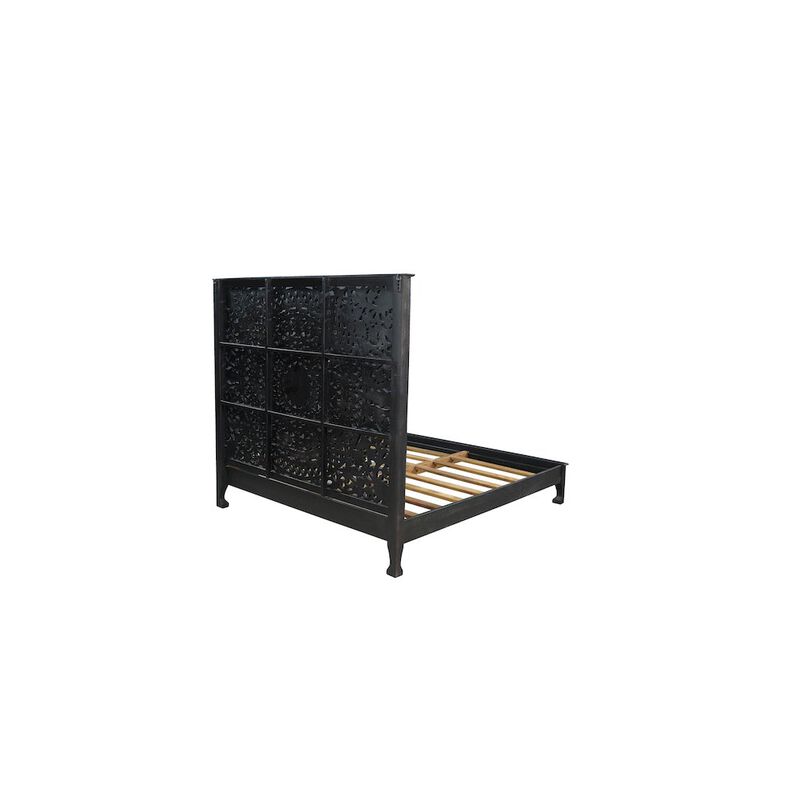 Taran Designs Auden Floral Carved Solid Wood King Panel Bed