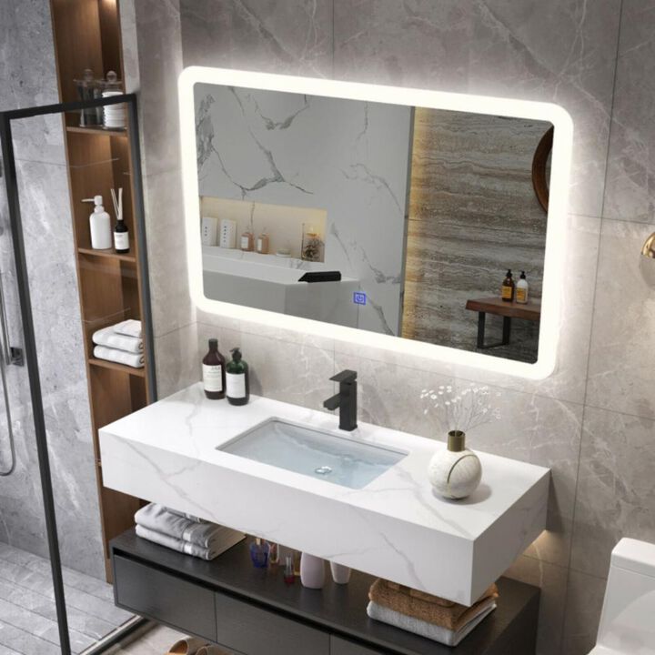 Hivvago LED Wall-mounted Bathroom Rounded Arc Corner Mirror with Touch