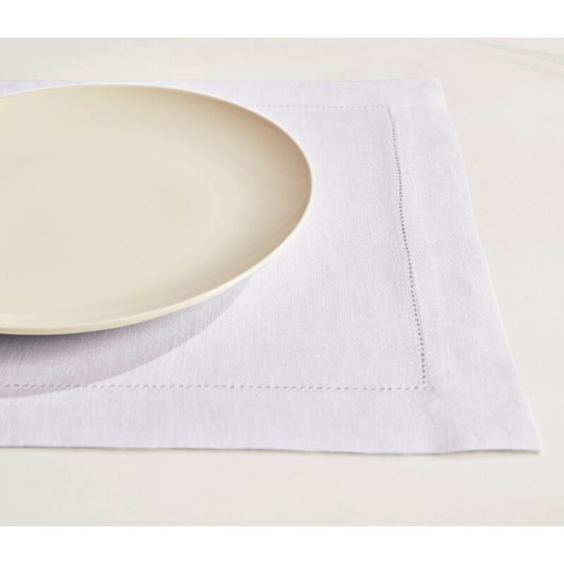 Solino Home 100% Pure Linen Placemats Set of 6, 14 x 19 Inch| Sonoma Hemstitch