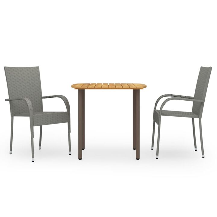 vidaXL 3 Piece Garden Dining Set Poly Rattan Gray