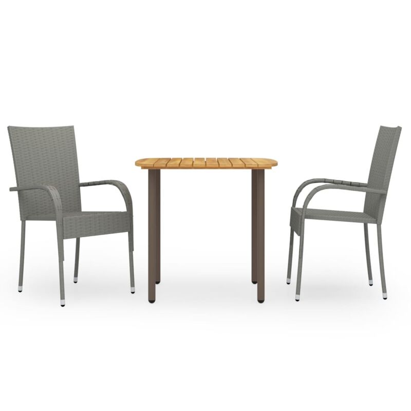 vidaXL 3 Piece Garden Dining Set Poly Rattan Gray