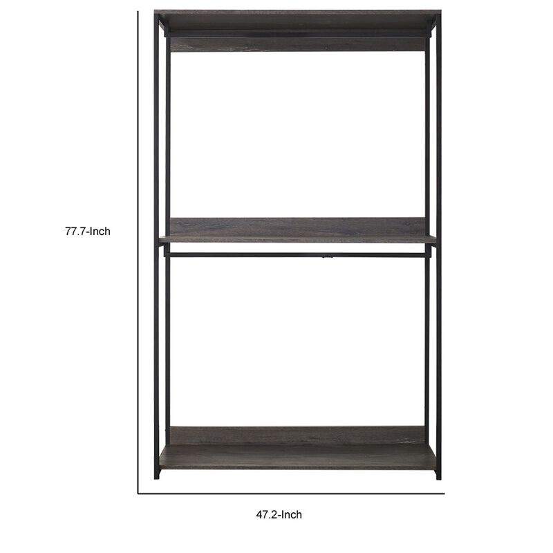 Gin Wide  Modular Closet System, 3 Gray Shelves, 2 Hanging Rods, Black