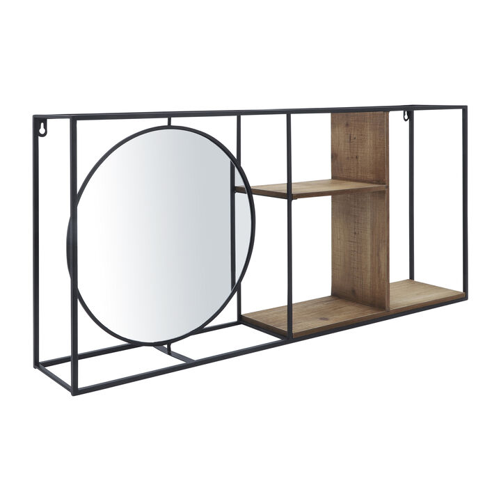 Metal/wood 34" Wall Shelf with Mirror