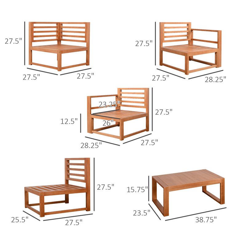 Grey Garden Conversation: 5-Seater Wood Outdoor Sectional Set