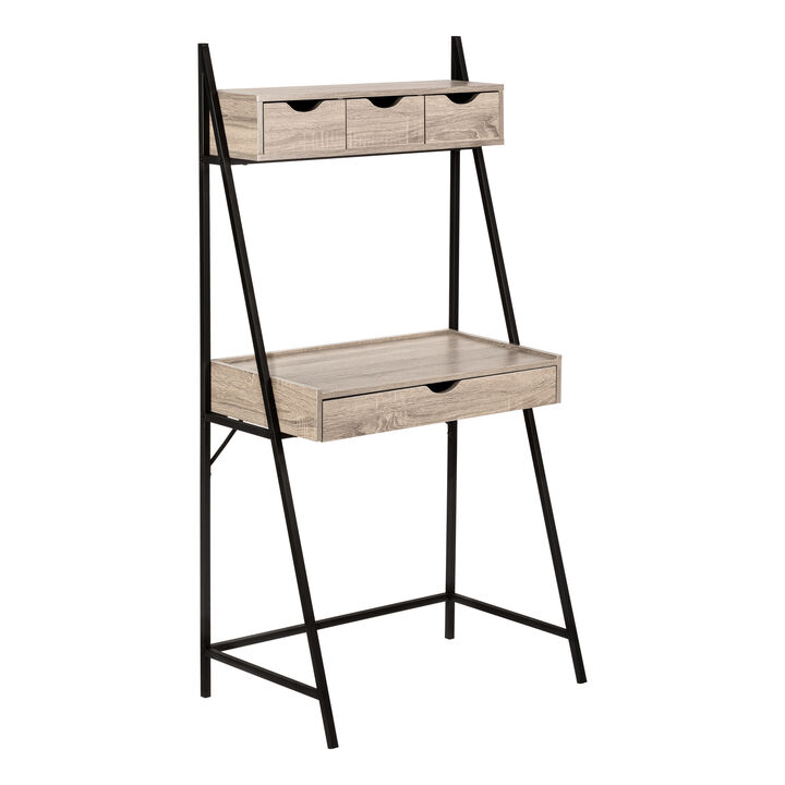 Monarch Specialties I 7332 Computer Desk, Home Office, Laptop, Leaning, Storage Drawers, 32"L, Work, Metal, Laminate, Brown, Black, Contemporary, Modern