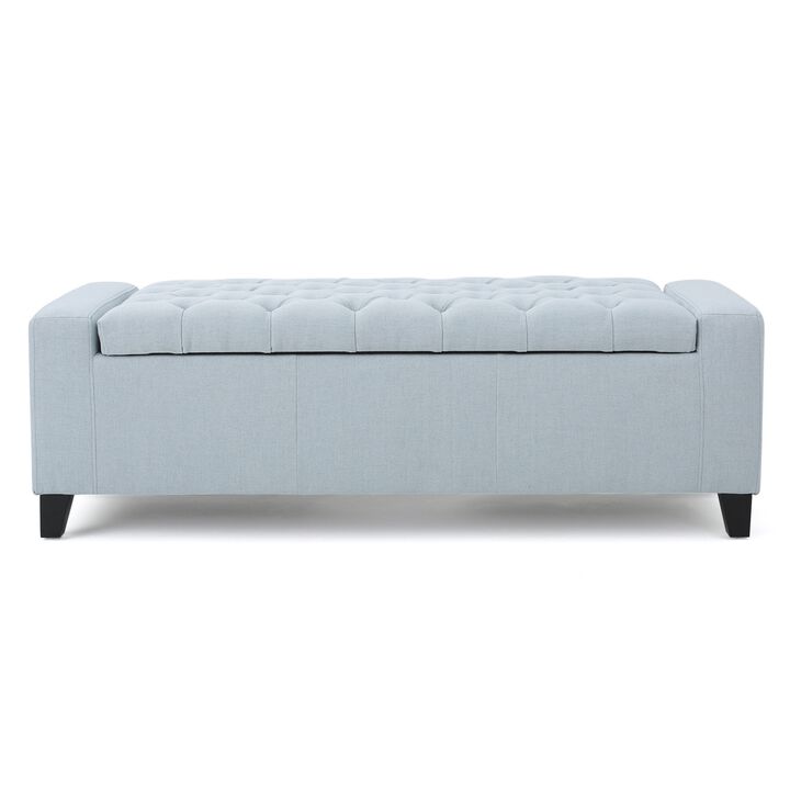 Liani Storage Ottoman Bench, Light Blue Fabric, Tufted Top, 51 Inch -Benzara