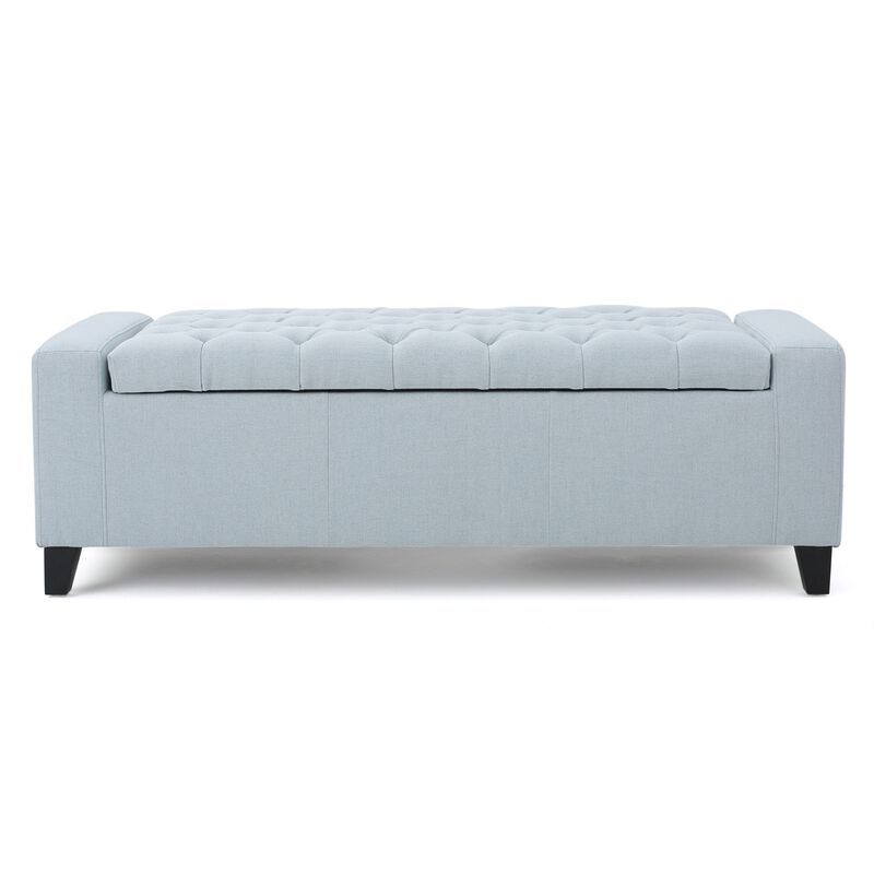 Liani Storage Ottoman Bench, Light Blue Fabric, Tufted Top, 51 Inch -Benzara