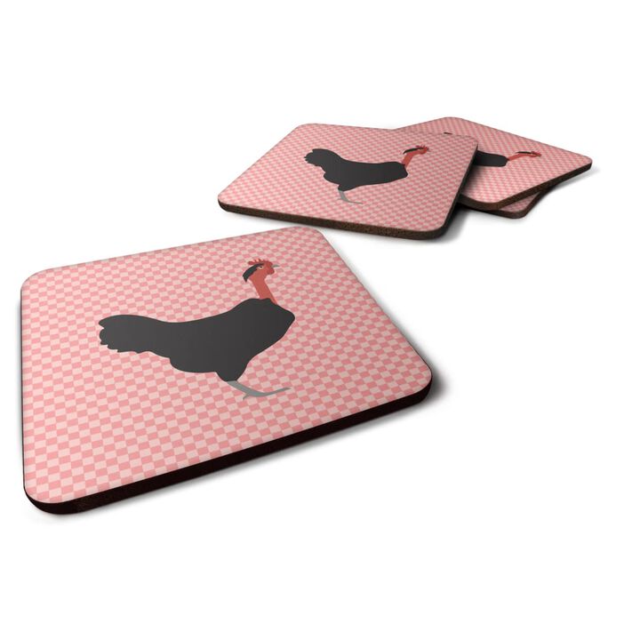 Caroline's Treasures Naked Neck Chicken Pink Check Decorative Coasters, 3.5, Multicolor