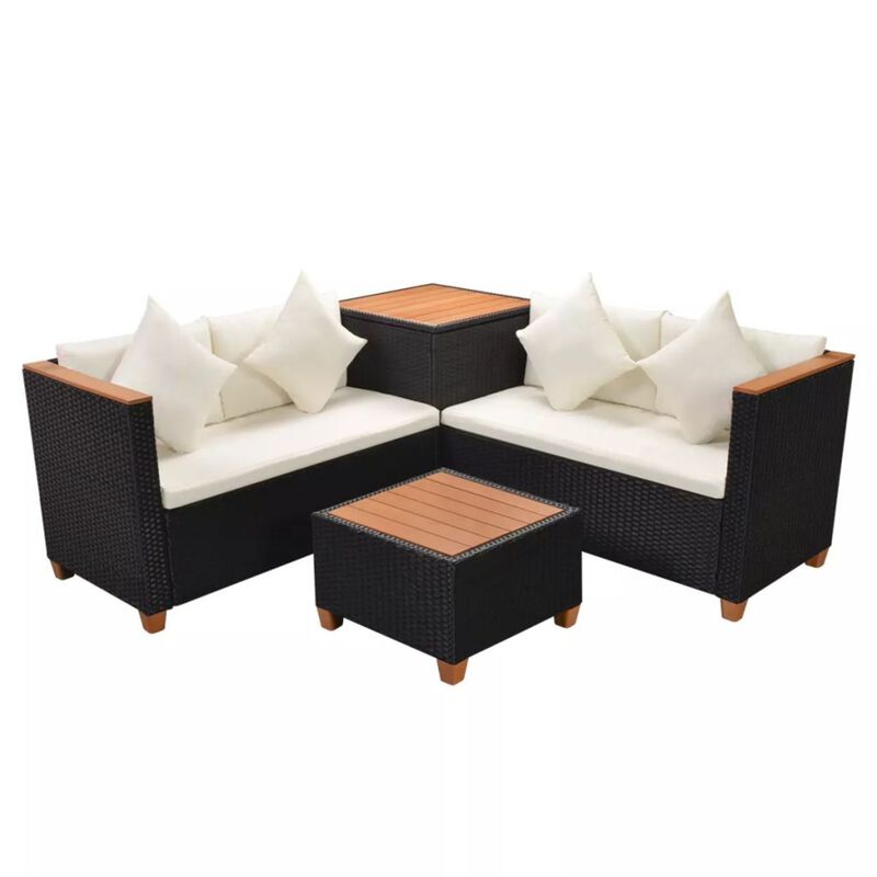 vidaXL 4 Piece Garden Lounge Set with Cushions Poly Rattan Black