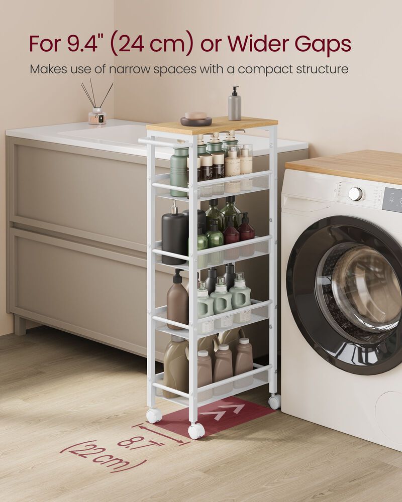 5-Tier Rolling Utility Cart with Handle - Sturdy Metal Frame for Versatile Storage