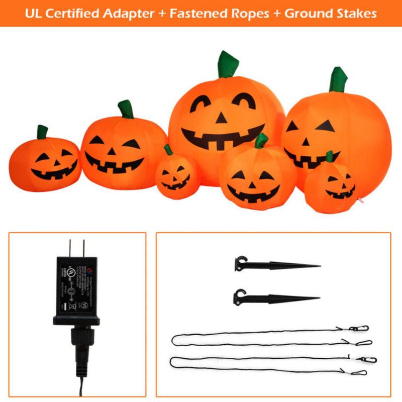 Hivvago 7.5 Feet Halloween Inflatable 7 Pumpkins Patch with LED Lights