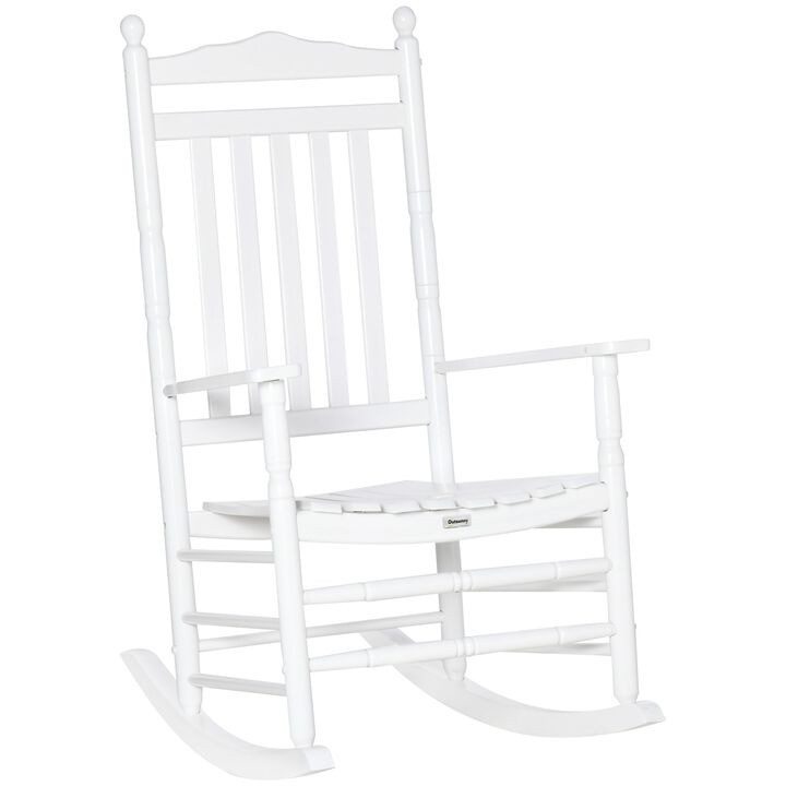 White Porch Classic: Traditional Wooden High-Back Rocking Chair