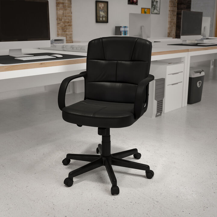Rider Mid-Back Black LeatherSoft Swivel Task Office Chair with Arms