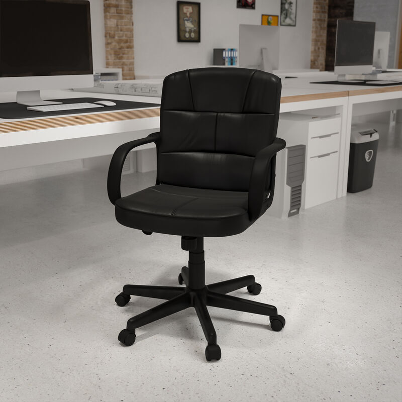 Rider Mid-Back Black LeatherSoft Swivel Task Office Chair with Arms