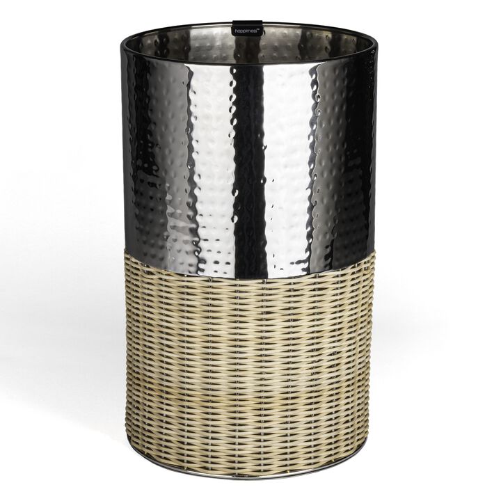 Asher Modern 2-Tone Faux Wicker/Metal Cylinder Waste Basket