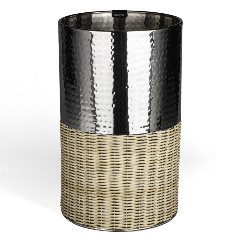 Asher Modern 2-Tone Faux Wicker/Metal Cylinder Waste Basket
