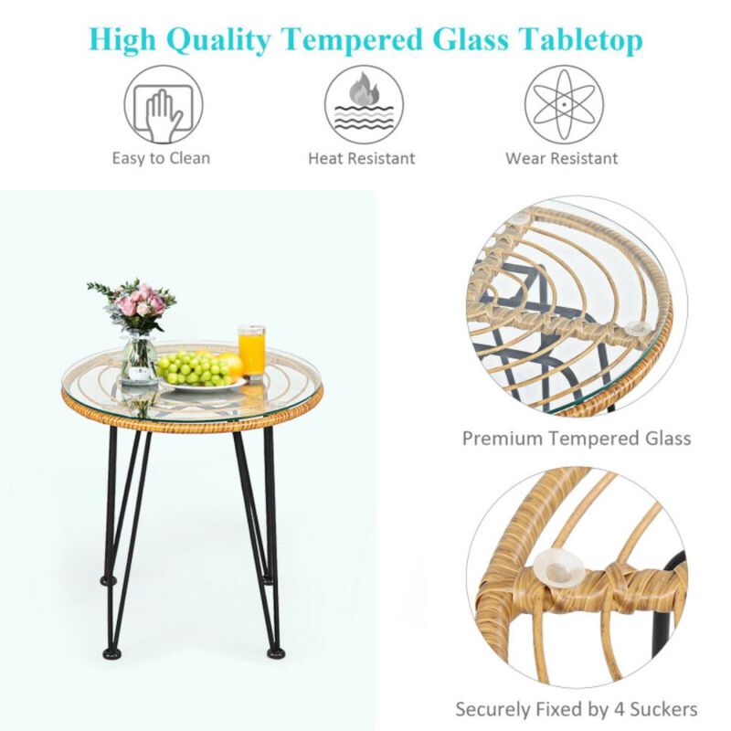 Hivvago 3 Pieces Rattan Furniture Set with Cushioned Chair Table