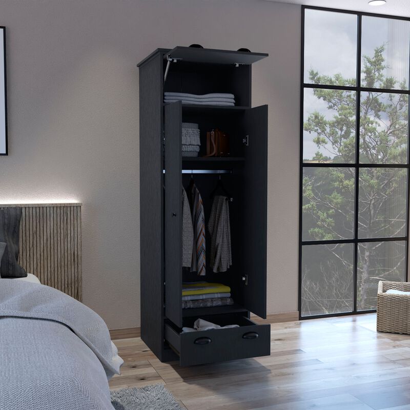 Falkland Armoire with 1 Drawer and 1 Hinged Drawer with Handles -Black