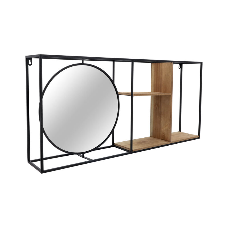 Metal/wood 34" Wall Shelf with Mirror