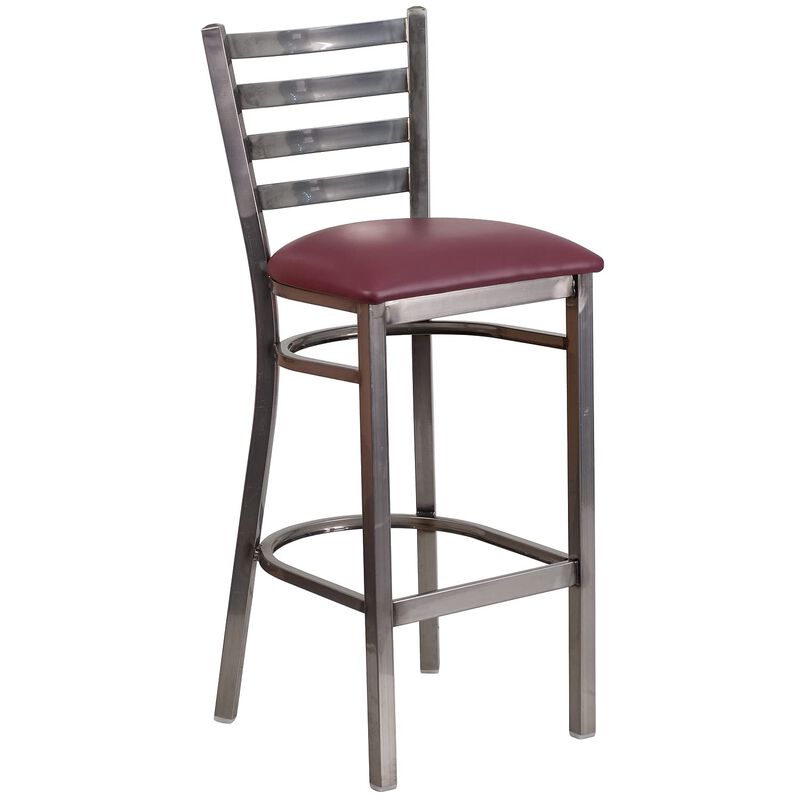 Flash Furniture HERCULES Series Clear Coated Ladder Back Metal Restaurant Barstool - Burgundy Vinyl Seat