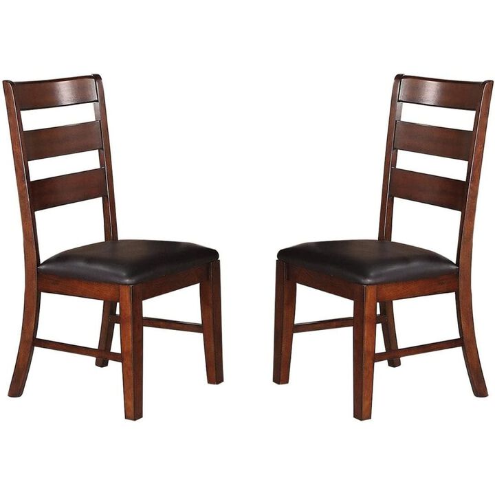 Antique Walnut Finish Solid Wood Set Of 2 Piece Chairs Dining Chair Ladder Back Cushion Seats