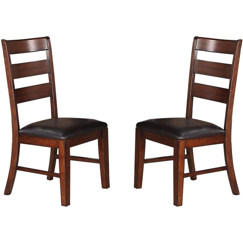 Antique Walnut Finish Solid Wood Set Of 2 Piece Chairs Dining Chair Ladder Back Cushion Seats