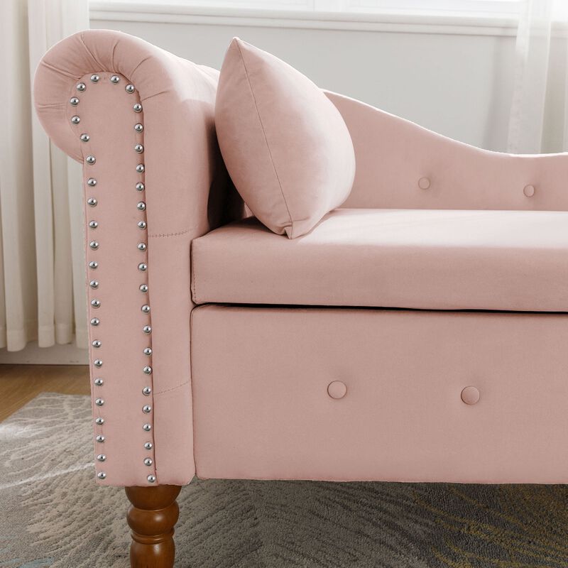 Mondawe Indoor Chaise Lounge, Upholstered Rolled Arm Chaise Sleeper Chair with Nailhead Trim
