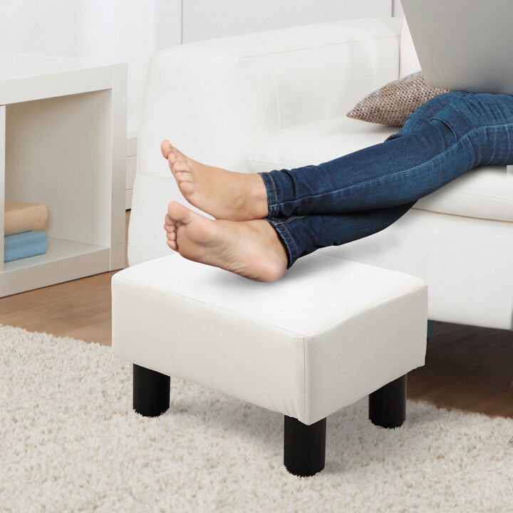 Bright Lounging Companion: White Modern Faux Leather Rectangular Footrest