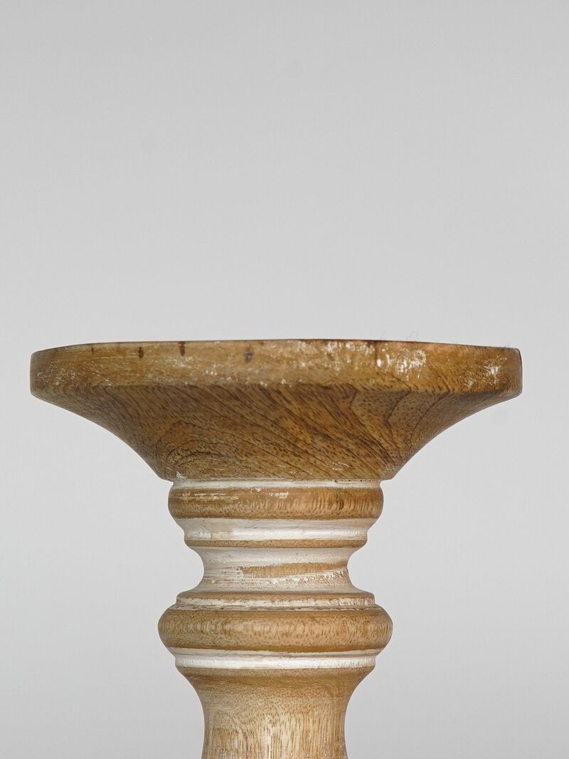 Traditional White Wash Eco-friendly Handmade Mango Wood Set Of Two 9" & 15" Pillar Candle Holder