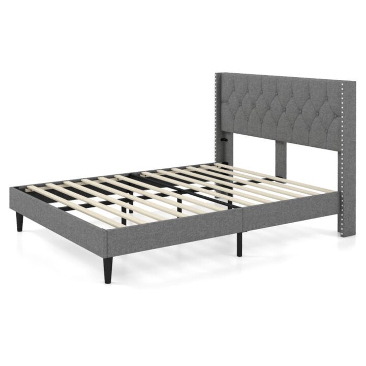 Hivvago Upholstered Platform Bed with Button Tufted Headboard