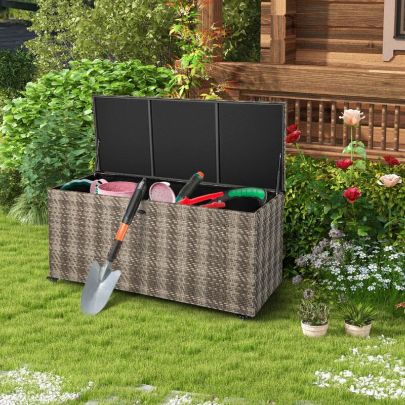 Hivvago 96 Gallon PE Wicker Outdoor Storage Box with 4 Wheels
