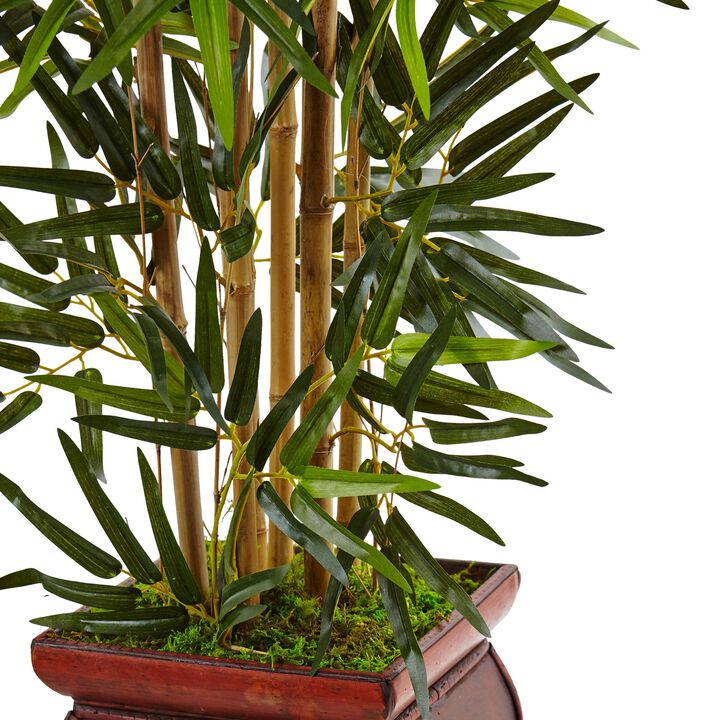 Hivvago 3.5" Bamboo Tree in Wooden Decorative Planter