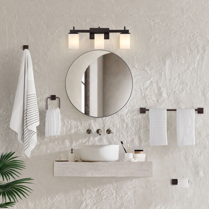 Caia 22.38" 3-Light Modern Contemporary Vanity Light with Frosted Glass Shades and Bathroom Hardware Accessory 5-Piece Set