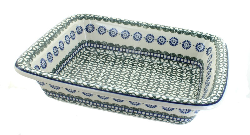 Blue Rose Polish Pottery Rustic Pines Medium Rectangular Baker