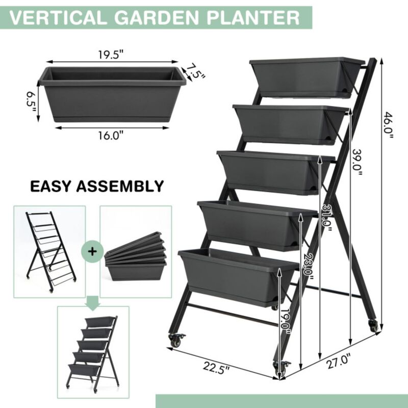 Hivvago 5-Tier Vertical Raised Garden Bed with Wheels and Container Boxes