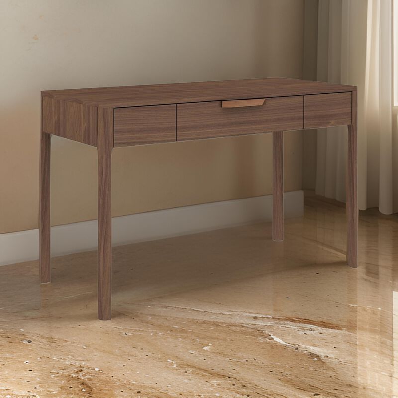 Gemni 47 Inch Office Desk, 1 Drawer, Rectangular, Walnut Brown Wood Finish - Benzara