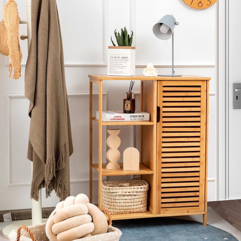 Wicker Bathroom Storage Cabinet with Single Door