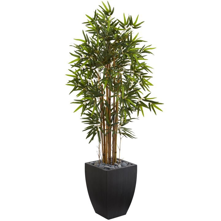 Hivvago 5 Feet Bamboo Artificial Tree in Black Wash Planter