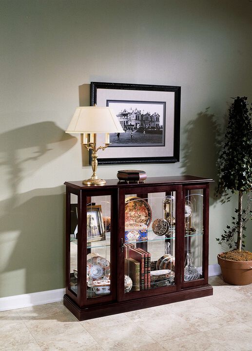 Lighted 1 Shelf Console Display Cabinet in Cherry Brown 