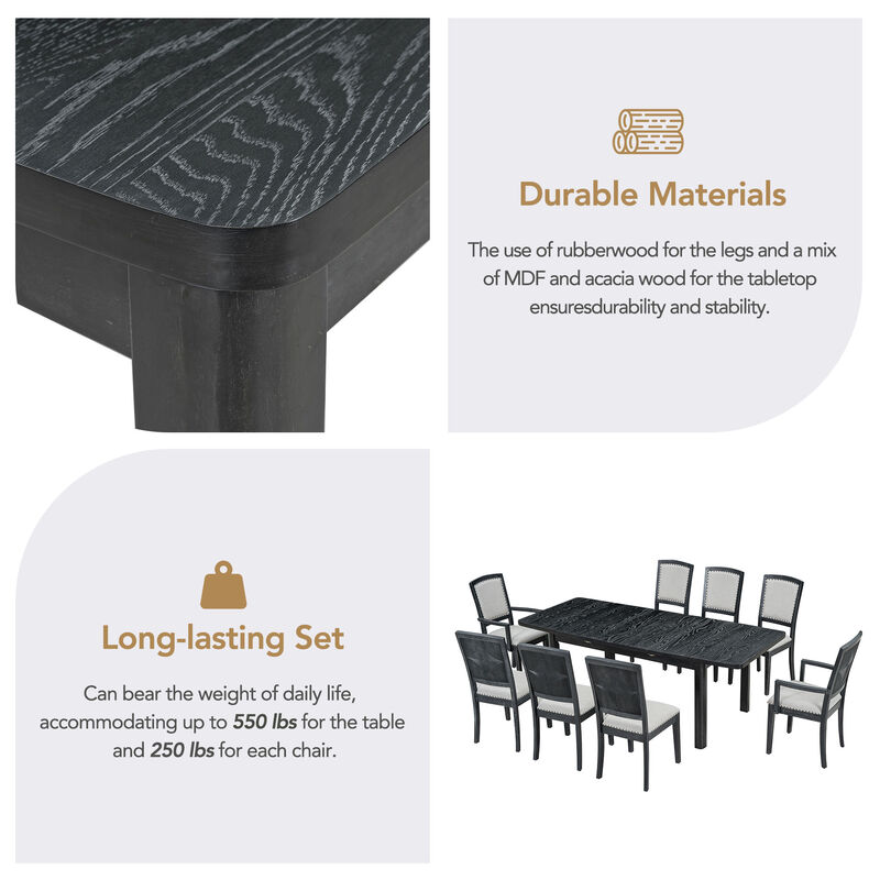 Merax 9 Pieces Rustic Extendable Table Chairs Dining Set