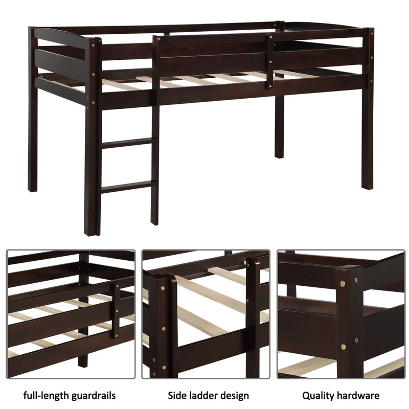 Twin Wood Loft Bed Low Loft Beds with Ladder, Twin